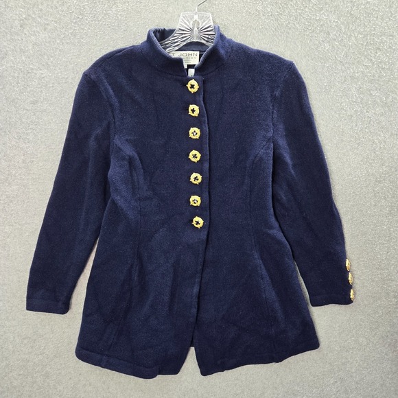 St. John Jackets & Blazers - VINTAGE‎ St John Women Jacket 8 Blue Button Up Marie Gray 3/4 Sleeve Collar